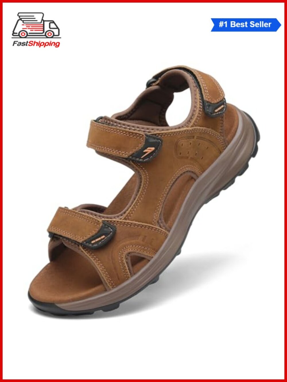 ✨ Men's Athletic Hiking Open Toe Water Sandals Leather Adjustable Strap Sport